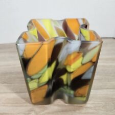 Used, Geometric Abstract Heavy Glass Studio Art Vase Puzzle Piece Signed Frost Orange  for sale  Shipping to South Africa
