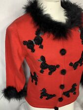 Vintage Cardigan Sweater Poodle Dog Pinup Rockabilly Feather Boa Collar Sock Hop for sale  Shipping to Canada