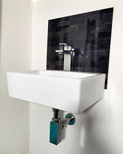 Used, Basin Sink white Square Ceramic Small Modern Cloakroom Basin Wall Hung + Tap SET for sale  Shipping to South Africa