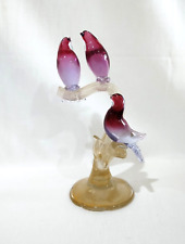 Used, Vintage Murano Alfredo Barbini Blown Glass 3 Birds on Branch Cranberry and Gold for sale  Shipping to South Africa