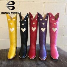 Colorful Love Heart Western Boots Cowgirl Cowboy Chunky Heel Mid Calf Boots for sale  Shipping to South Africa