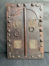 VINTAGE IRON NET BRASS & IRON WORK SMALL WALL HANGING WOODEN WINDOW WITH DOOR,, used for sale  Shipping to South Africa