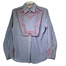 Used, Vtg H Bar C California Top Mens 38 Blue Cotton Red Embroider Ranch Western Snaps for sale  Shipping to South Africa