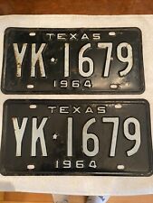 Vintage 1964 Texas YOM DMV Clear License Plate Pair Yk1679 for sale  Wichita Falls