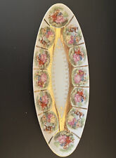 Antigo prato de servir francês oval oblongo acabamento dourado figura 10 polegadas arranhões comprar usado  Enviando para Brazil