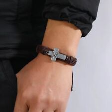Usado, Pingente cruzado masculino feminino pulseira de couro marrom pulseira joia católica comprar usado  Enviando para Brazil