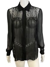 Blusa PRADA preta de renda manga comprida enfeitada plissada gola tamanho 42, usado comprar usado  Enviando para Brazil