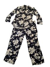 Conjunto de pijama floral azul marino Lauren Ralph Lauren XL cuello muesca top y pantalones para mujer segunda mano  Embacar hacia Argentina