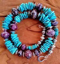 NAVAJO PEARLS Arizona Disc Turquoise Sugilite Rondelle Necklace 23"  106g for sale  Shipping to South Africa