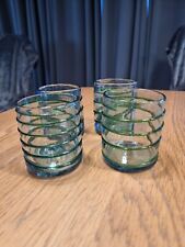 Used, Mexican Hand Blown Glass Tumbler Whisky Glasses - set of 4 Green Swirl for sale  Shipping to South Africa