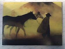Pintura cavalo cowboy faroeste óleo masonite 20,5” x 15” quadro disponível, usado comprar usado  Enviando para Brazil