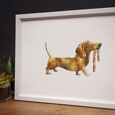 Sausage Dog Art Print of Watercolour Painting Framed Picture Wall Art Dachshund for sale  Shipping to South Africa