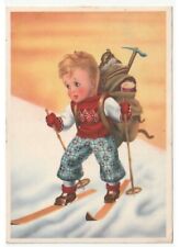 neve montagna bambino escursionista sci zaino cartolina d'epoca usato  Italia