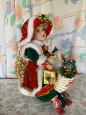 Porcelain Christmas Doll on Tricycle - Blonde Curly Hair, Red Coat for sale  Shipping to South Africa