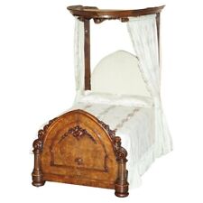 Used, ANTIQUE VICTORIAN CIRCA 1860 HAND CARVED BURR WALNUT HALF TESTER CANOPY BED for sale  Shipping to South Africa