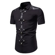 Camisas sociais masculinas manga curta verão estilo gótico rebite cor sólida camisa social comprar usado  Enviando para Brazil