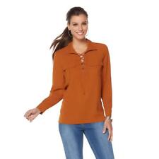 Wendy Williams Women's Long-Sleeve V-Neck Lace-Up Blouse Toffee X-Small Size HSN for sale  Shipping to South Africa
