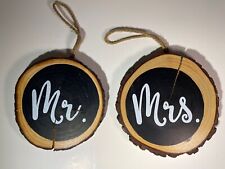 2 - Placas redondas de madeira 5" MR & MRS decoração para casa casamento madeira borda de casca rústica, usado comprar usado  Enviando para Brazil