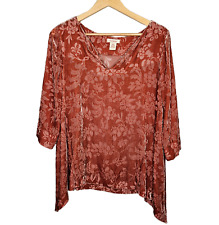 SUNDANCE Women’s Jewell Burnout Velvet Top Medium V Neck Orange Pink Rayon Silk for sale  Shipping to South Africa