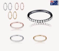 316L Steel Hinged Segment Clicker CZ Hoop Ring Ear Nose Lip Body Piercing 1PC, used for sale  Shipping to South Africa