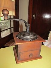 Vintage Wood Cast Iron Coffee Grinder Hand Crank Box Dovetail Drawer Antique, used for sale  Shipping to South Africa
