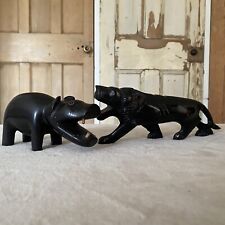 Esculturas vintage africanas de hipopótamo y león silizado ébano ebonizado  segunda mano  Embacar hacia Mexico