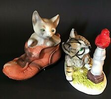 CAT FIGURINES SET OF 2 CAT IN A SHOE CAT & BIRD ON WATER SPOUT 6" VINTAGE KITTEN for sale  Shipping to South Africa