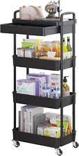 4-Tier Rolling Utility Cart with Drawer, Multifunctional Storage Organizer Black for sale  Shipping to South Africa