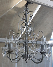 Vintage 5-Arm Silvery Metallic Framed Chandelier with Crystal chains for sale  Shipping to South Africa
