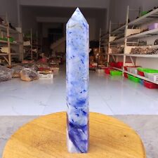 Usado, Obelisco de cristal azul e branco natural 750 g quartzo coluna de energia cura Reiki comprar usado  Enviando para Brazil