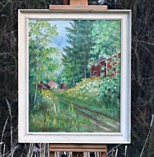 YRJO KALLIOKOSKI (1899-) - letni krajobraz z lasem i domami, Finlandia na sprzedaż  PL