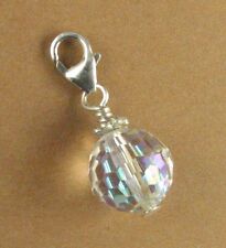Crystal rainbow disco ball clip-on charm.  W/Swarovski Elements. Silver 925., used for sale  Shipping to South Africa