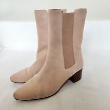 J Crew Suede Leather Ankle Boots Booties Blush Pink 8 High Shaft Stacked Heel for sale  Shipping to South Africa