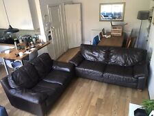 Used, Two Brown (Espresso) DFS Leather Sofas, 3 and 2 seater, Very Good Condition for sale  MANCHESTER