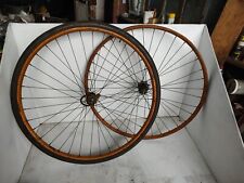 Usado, Par de rodas de corrida antigas de bicicleta 28 x 1 1/8" aros de madeira corrida especial dos EUA  comprar usado  Enviando para Brazil