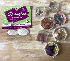 Vintage craft fancy Spangles sequins rhinestones embellishments plastic boxes for sale  Shipping to South Africa