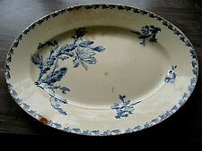grand plat service ovale creux faîence de gien décor cactus bleu vaisselle table d'occasion  Limay