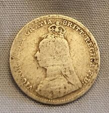 Used, SOLID SILVER Three pence 1890 Coin Old Vintage Queen Victoria Antique 3D Retro for sale  Shipping to South Africa