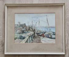 Original Signed Watercolour by artist Jack Cox. Coastal view of Boats., used for sale  Shipping to South Africa