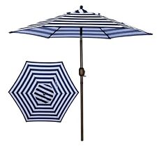 Blissun 7.5Ft Patio Umbrella Heavy-Duty Push Button Tilt Crank Lift Blue & White, used for sale  Shipping to South Africa