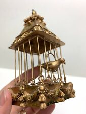 Rare Unique GOLD ANTIQUE METAL BIRD CAGE AND BIRD Christmas Ornament Trinket for sale  Shipping to United Kingdom