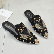 Chinelos femininos moda cordão-conta pontiagudo strass rebite liso sandálias slip-on comprar usado  Enviando para Brazil