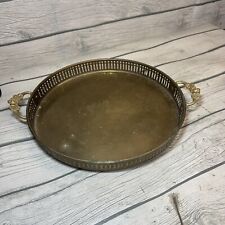Vintage Round Brass Serving Tray with  Floral Handles 11" Made in India Vanity for sale  Shipping to South Africa