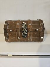 Vintage Wooden Treasure Chest Jewelry Box With Red Fabric Inside for sale  Shipping to South Africa