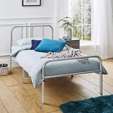 Extra Strong Single Metal Bed Frame with Rounded Head and Foot Board In Silver, used for sale  Shipping to South Africa