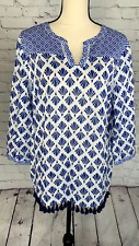 NOVA túnica Talbots azul branca 100% algodão estampa geométrica bainha canelada GG comprar usado  Enviando para Brazil