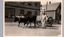 CARRINHO DE BOI E MOTORISTA NA RUA c1920s foto real cartão postal rppc carroça puxada por boi comprar usado  Enviando para Brazil