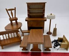 Dollhouse Furniture Lot Primitive Table Chair Vintage Hutch Picnic Table Benches for sale  Shipping to South Africa