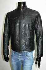 Real Leather Crocodile Embossed Print Jacket Men's Biker Motorcycle Black Jacket for sale  Shipping to South Africa