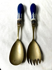 19th Cent Wedgwood Jasperware Acanthus Silverplate Salad Server Set Fork & Spoon for sale  Shipping to South Africa
